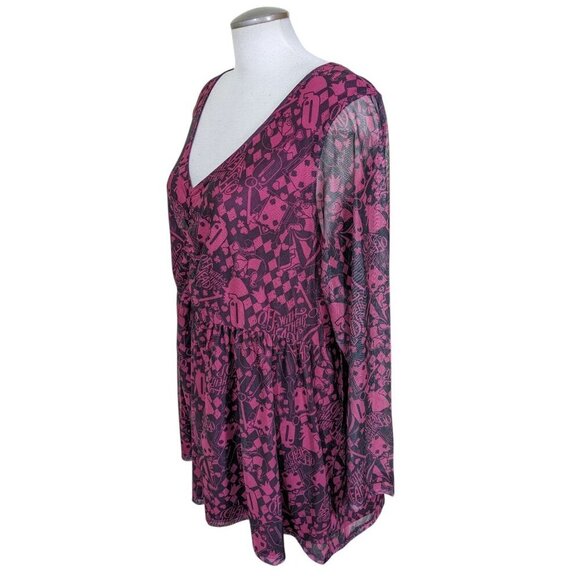 Torrid 4 Disney Villains Queen of Hearts Top 4X Long Sleeve Cinch Front Mesh - Picture 7 of 9